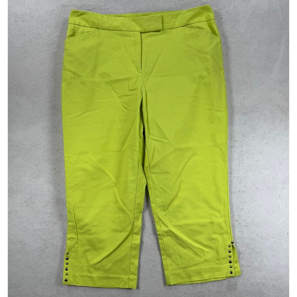 Ruby Rd Favorites Lime Green Studded Hem Crop‎ Pants Womens 10 Stretch Capris